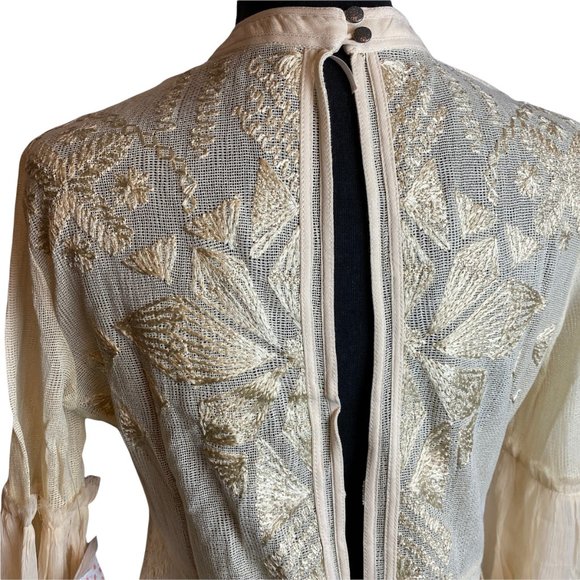🌬️ Free People Womens Cleo Embroidered Cream Boho Mini Dress 🌾 - Picture 8 of 13
